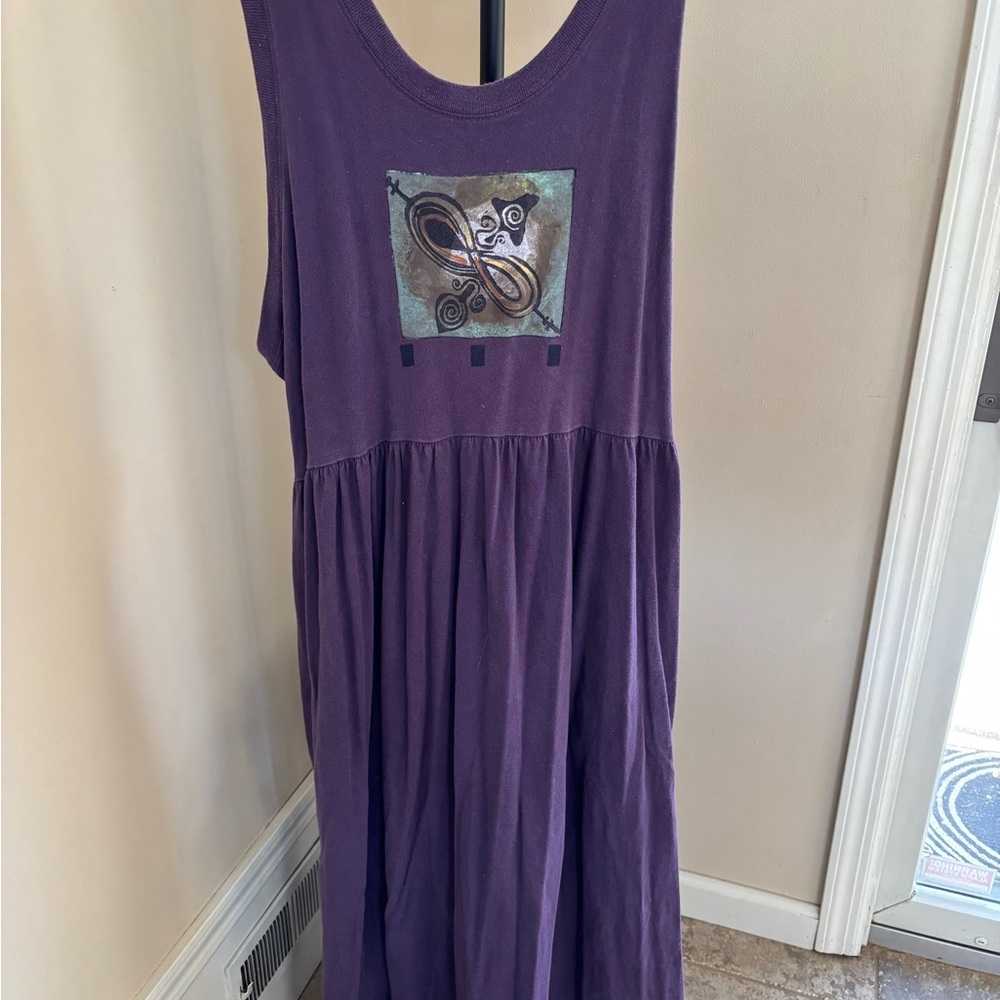 Vintage Blue Fish Purple hand painted Maxi Sundress Scoop Neck size 2